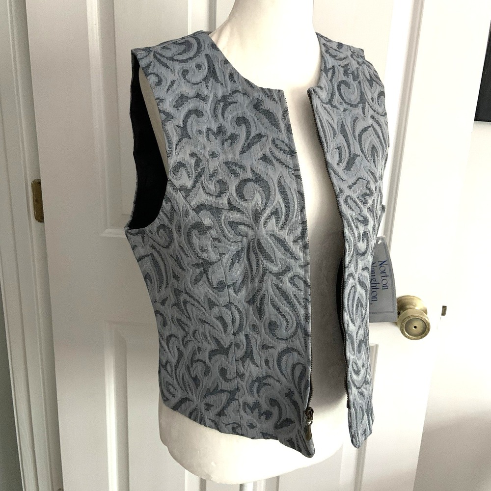 NWT! Vintage 90s Norton McNaughton Tapestry Structured Full Zip Gray Vest sz 8